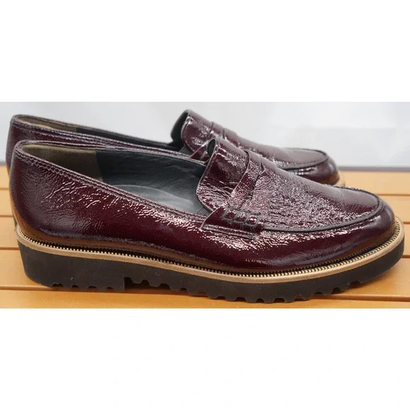 Paul Green Platform Loafers in a wine-colored crinkled patent leather Size 10 - Picture 6 of 12